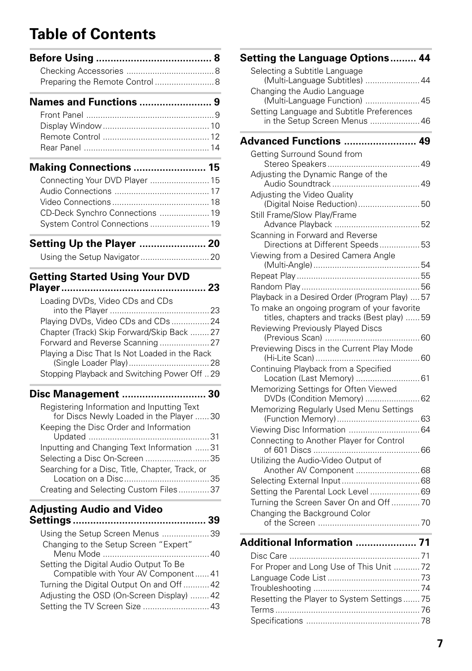 Pioneer DV-F07 User Manual | Page 7 / 80