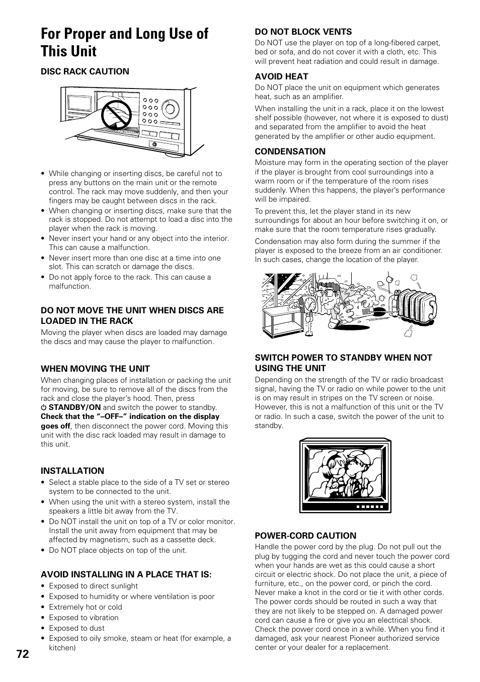 For proper and long use of this unit | Pioneer DV-F07 User Manual | Page 72 / 80
