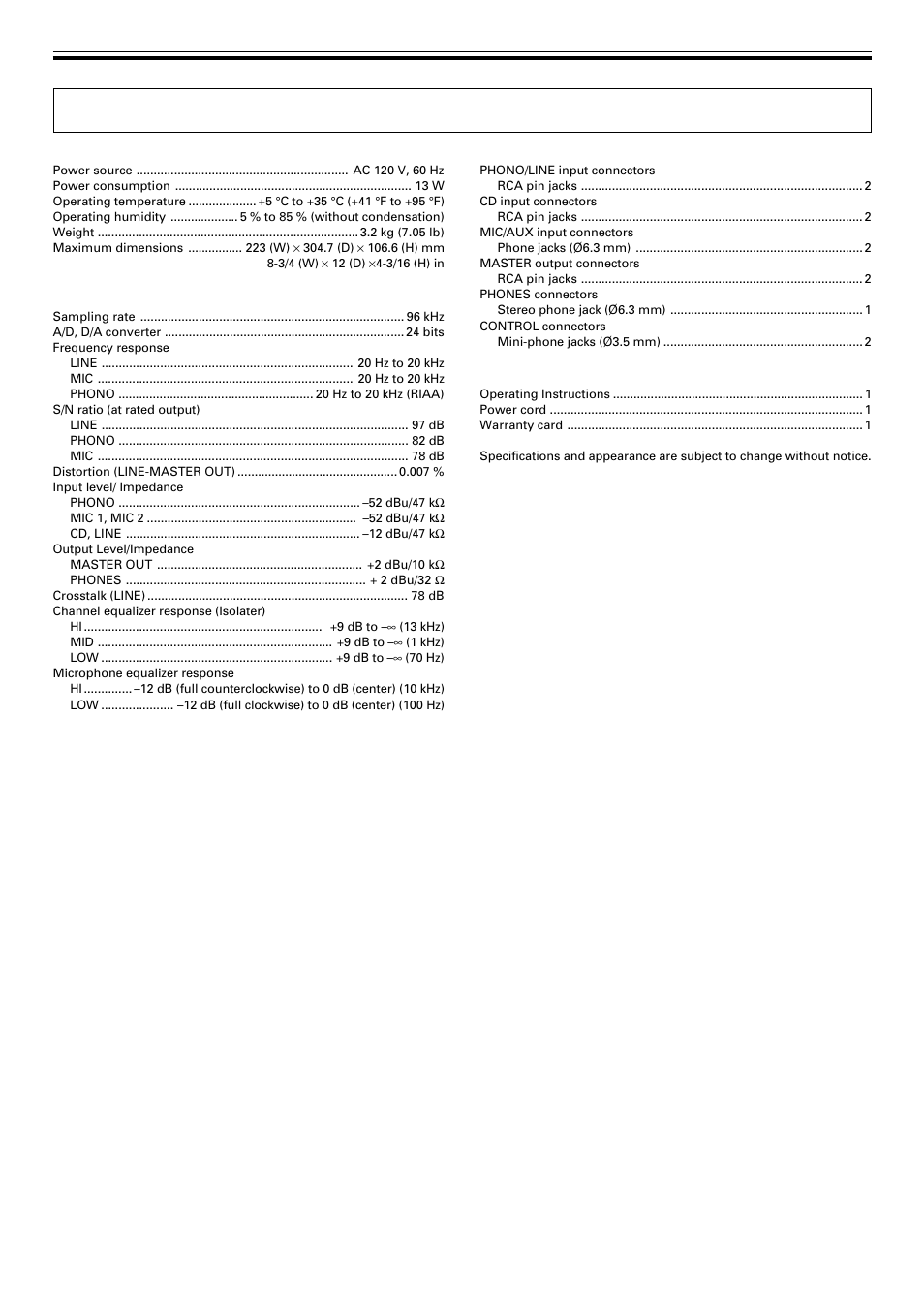 Specifications | Pioneer DJM-400 User Manual | Page 14 / 16