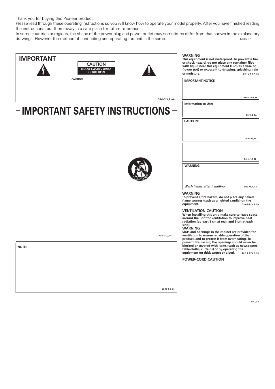 Important, Caution | Pioneer DJM-400 User Manual | Page 2 / 16
