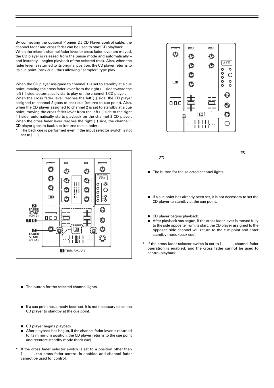 Fader start function, Using the channel fader to start playback, Using the cross fader to start playback | Pioneer DJM-400 User Manual | Page 9 / 16