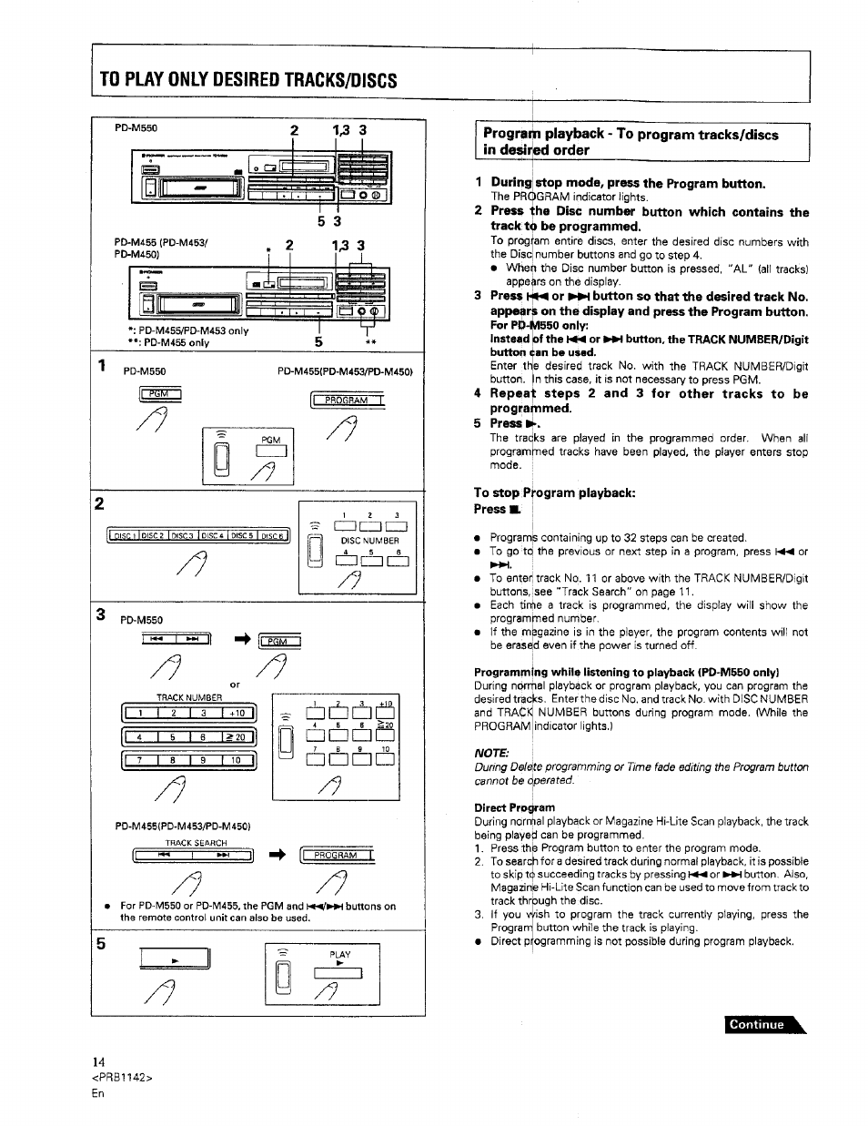 Progra in desii, Playback' ed order, To program tracks/discs | Pioneer PD-M550 User Manual | Page 14 / 20