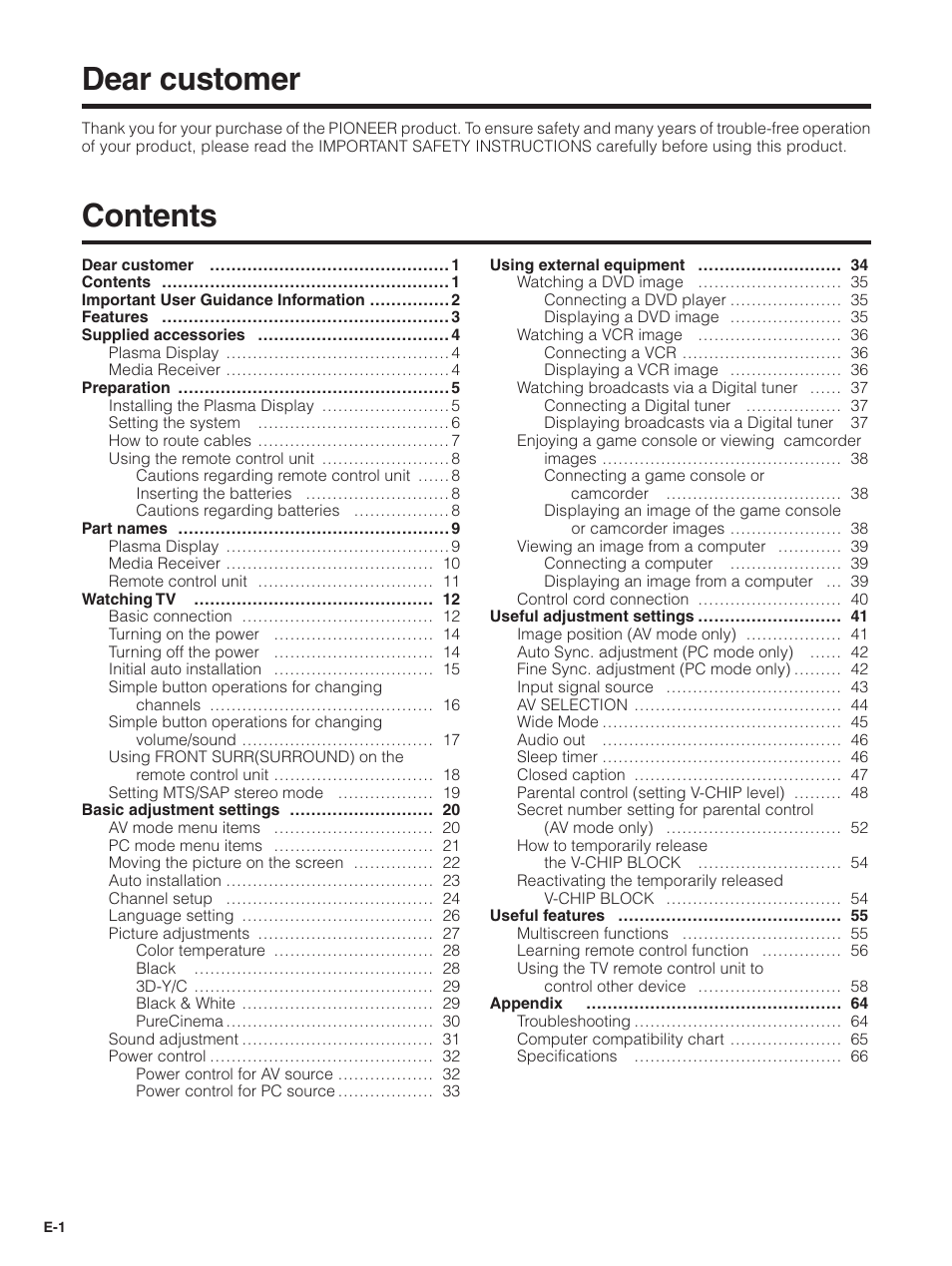 Pioneer PDP-5030HD User Manual | Page 4 / 71