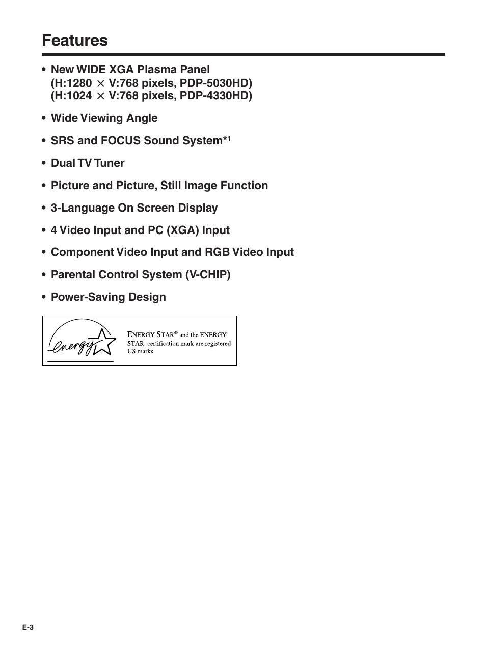 Features | Pioneer PDP-5030HD User Manual | Page 6 / 71