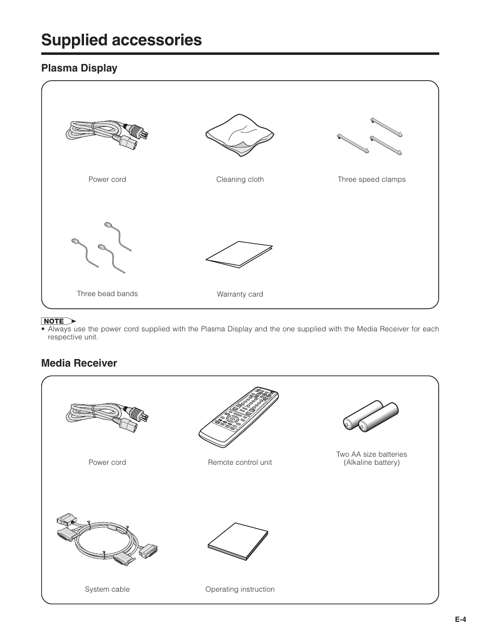 Supplied accessories, Plasma display, Media receiver | Pioneer PDP-5030HD User Manual | Page 7 / 71