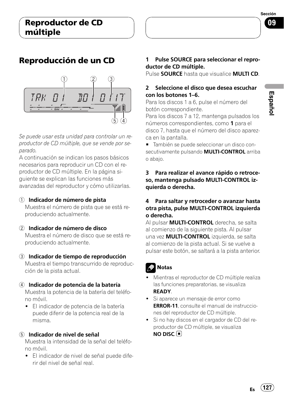 Reproductor de cd múltiple reproducción de un cd, Reproducción de un cd, Reproductor de cd múltiple | Pioneer DEH-P55BT User Manual | Page 127 / 162