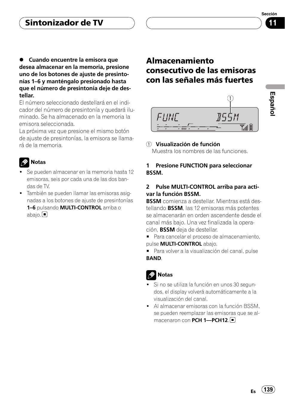 Almacenamiento consecutivo de las, Emisoras con las señales más fuertes, Sintonizador de tv | Pioneer DEH-P55BT User Manual | Page 139 / 162