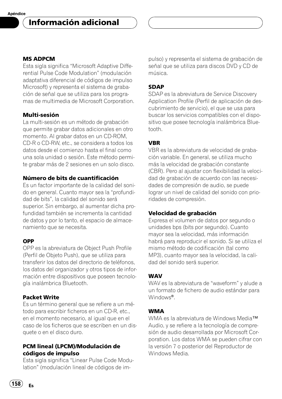 Información adicional | Pioneer DEH-P55BT User Manual | Page 158 / 162