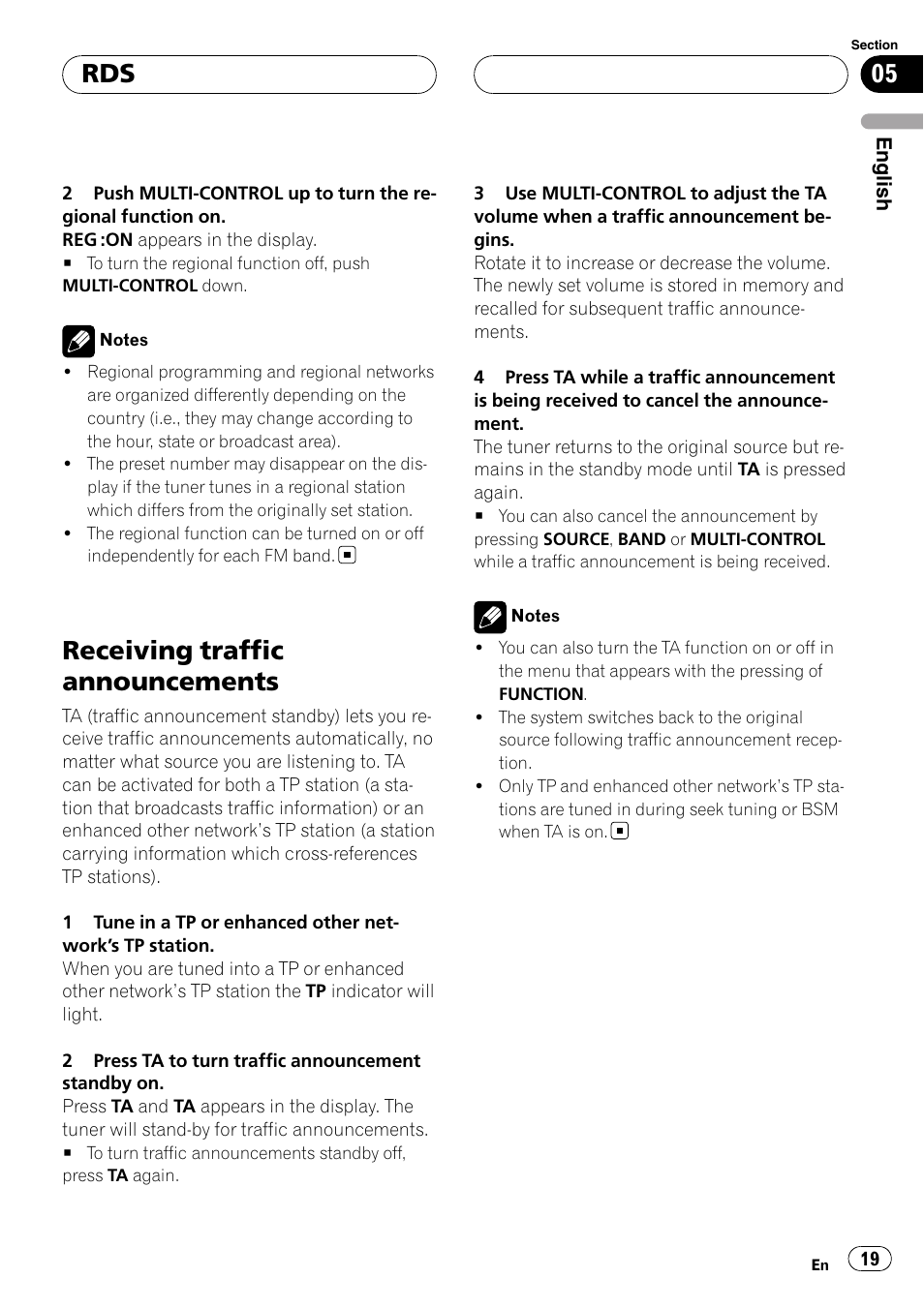 Receiving traffic announcements | Pioneer DEH-P55BT User Manual | Page 19 / 162