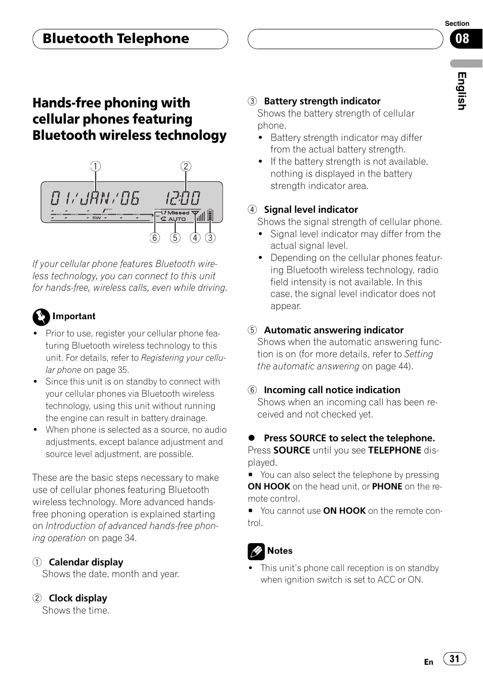 Featuring bluetooth wireless technology, Bluetooth telephone | Pioneer DEH-P55BT User Manual | Page 31 / 162