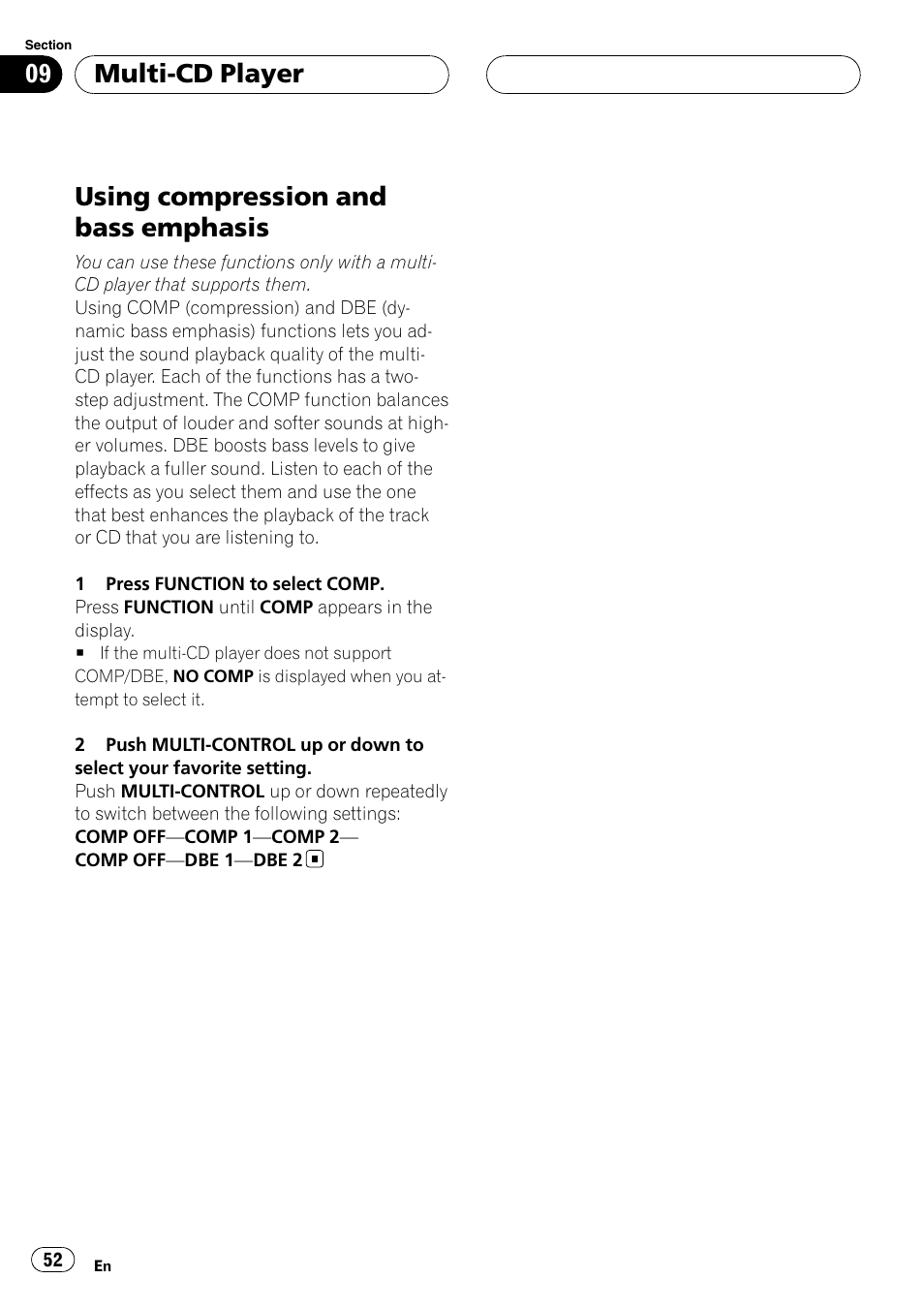 Using compression and bass emphasis, Multi-cd player | Pioneer DEH-P55BT User Manual | Page 52 / 162