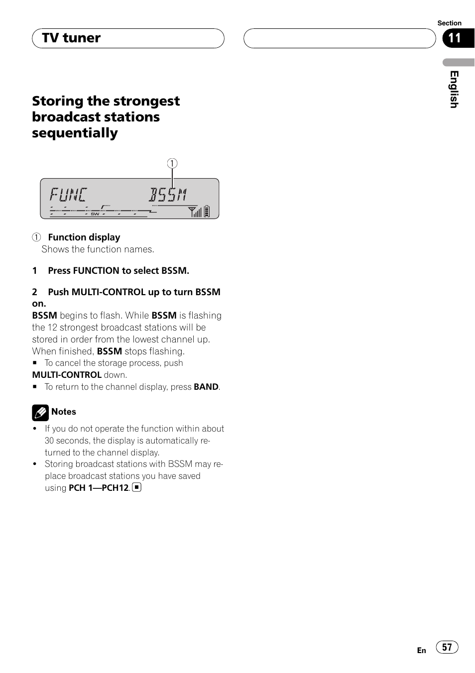 Storing the strongest broadcast stations, Sequentially, Tv tuner | Pioneer DEH-P55BT User Manual | Page 57 / 162