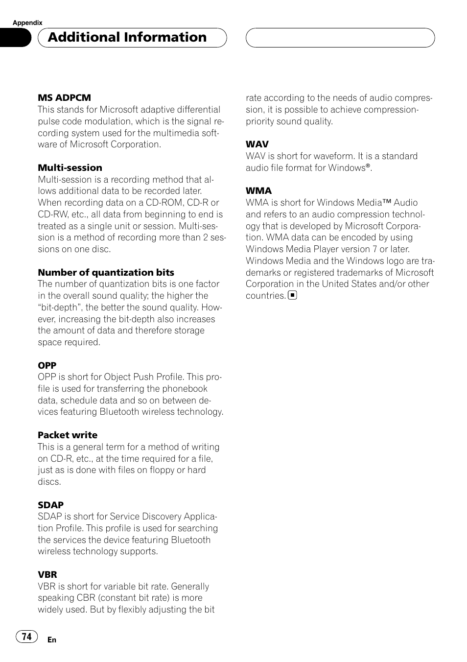 Additional information | Pioneer DEH-P55BT User Manual | Page 74 / 162