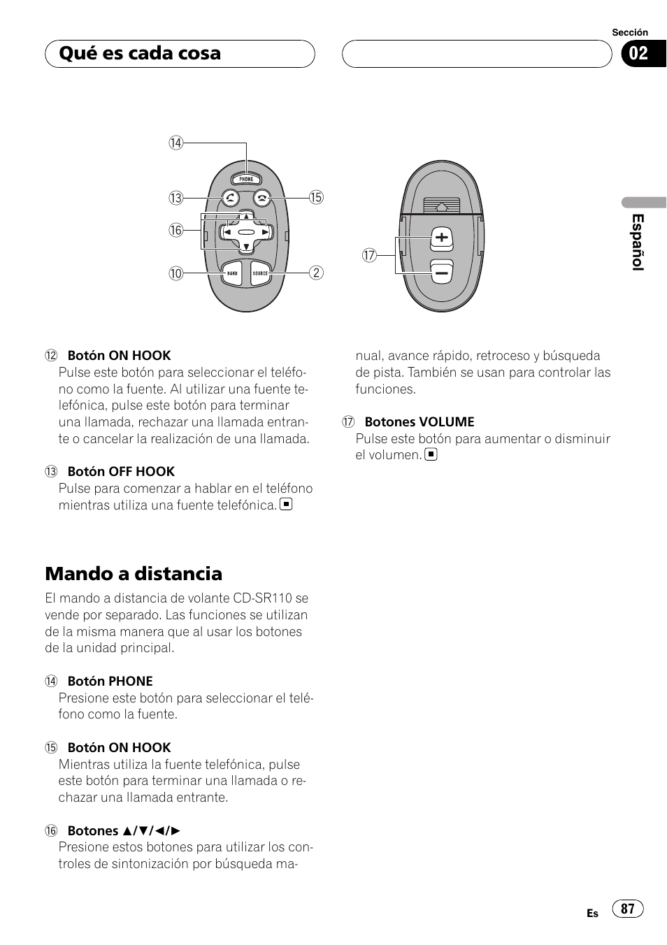 Mando a distancia, Qué es cada cosa | Pioneer DEH-P55BT User Manual | Page 87 / 162