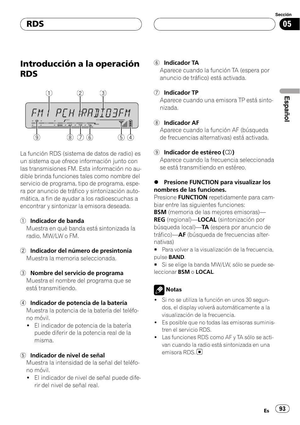 Rds introducción a la operación rds, Introducción a la operación rds | Pioneer DEH-P55BT User Manual | Page 93 / 162