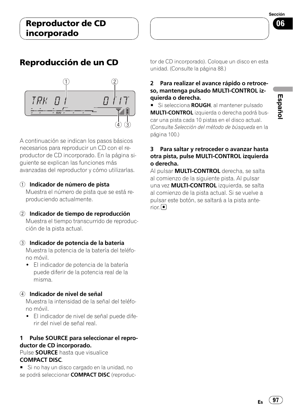 Reproducción de un cd, Reproductor de cd incorporado | Pioneer DEH-P55BT User Manual | Page 97 / 162