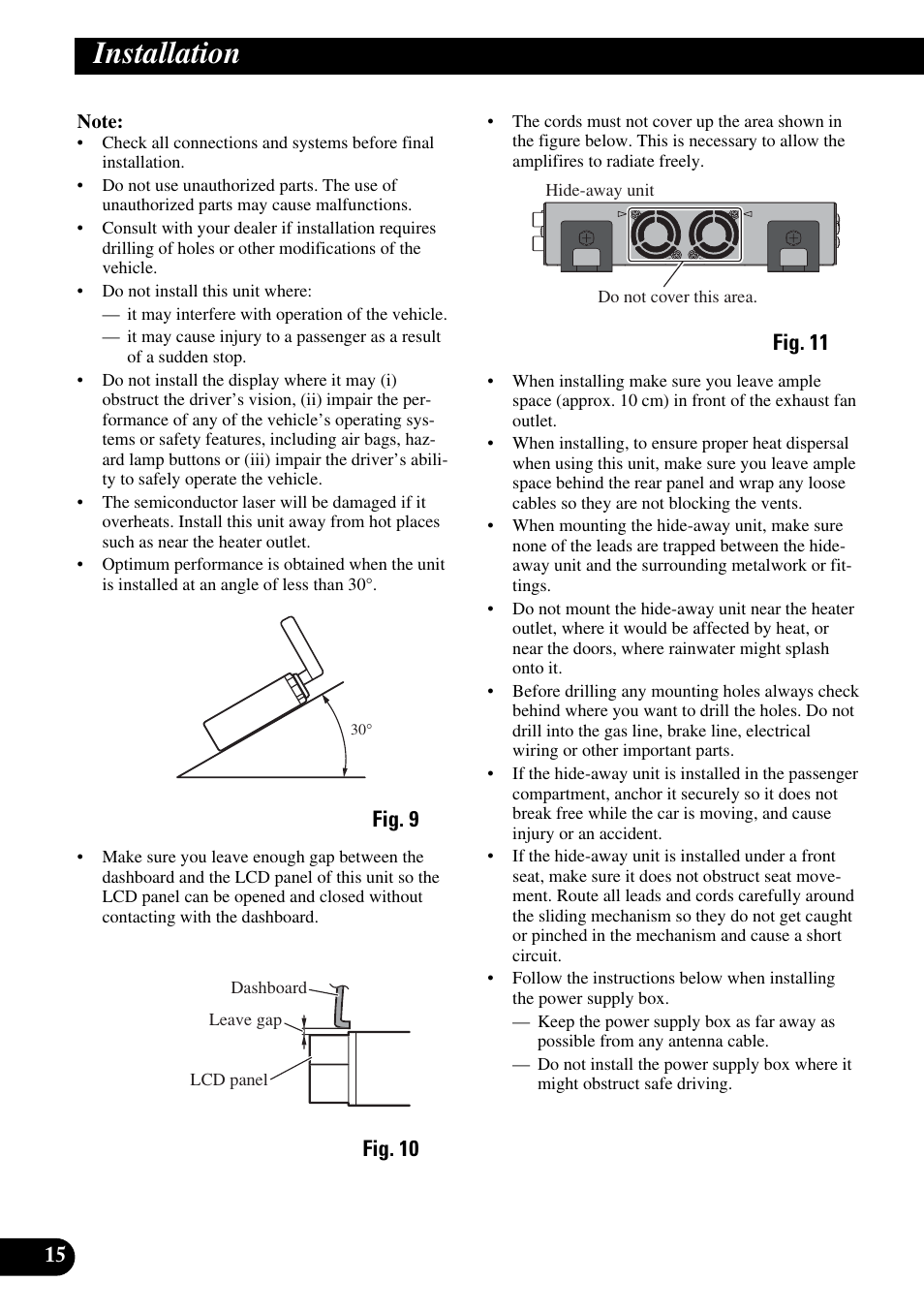 Installation, Fig. 9, Fig. 10 | Fig. 11 | Pioneer Super Tuner III D+ AVH-P7950DVD User Manual | Page 16 / 38