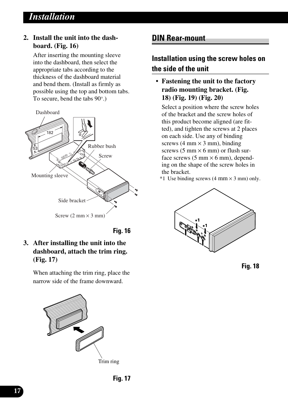 Din rear-mount, Installation | Pioneer Super Tuner III D+ AVH-P7950DVD User Manual | Page 18 / 38