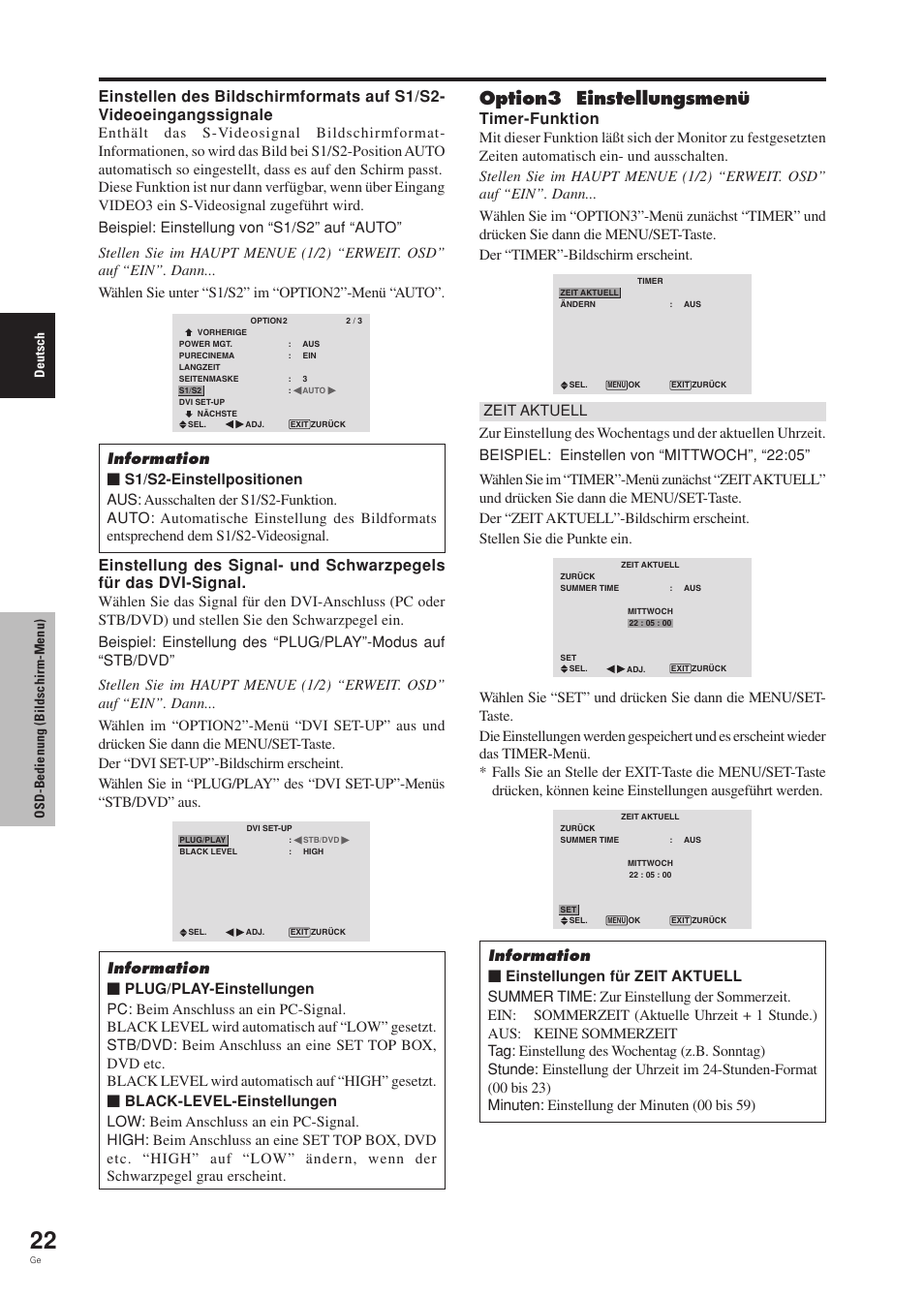 Option3 einstellungsmenü, Timer-funktion, Deutsch osd-bedienung (bildschirm-menu) | Pioneer PDP-42MVE1 User Manual | Page 100 / 259