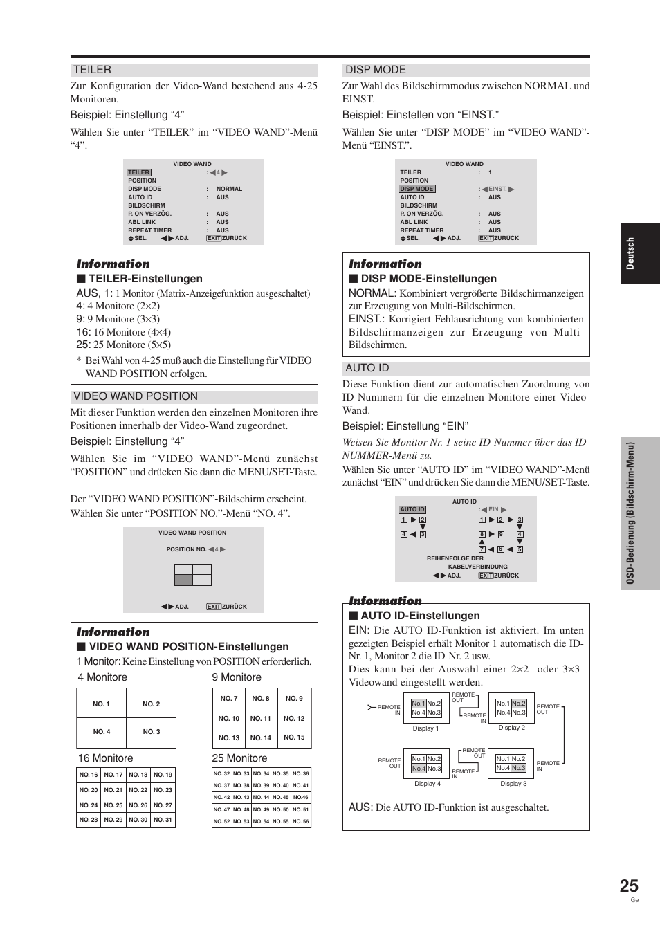 Aus: die auto id-funktion ist ausgeschaltet, Deutsch, Osd-bedienung (bildschirm-menu) | Pioneer PDP-42MVE1 User Manual | Page 103 / 259