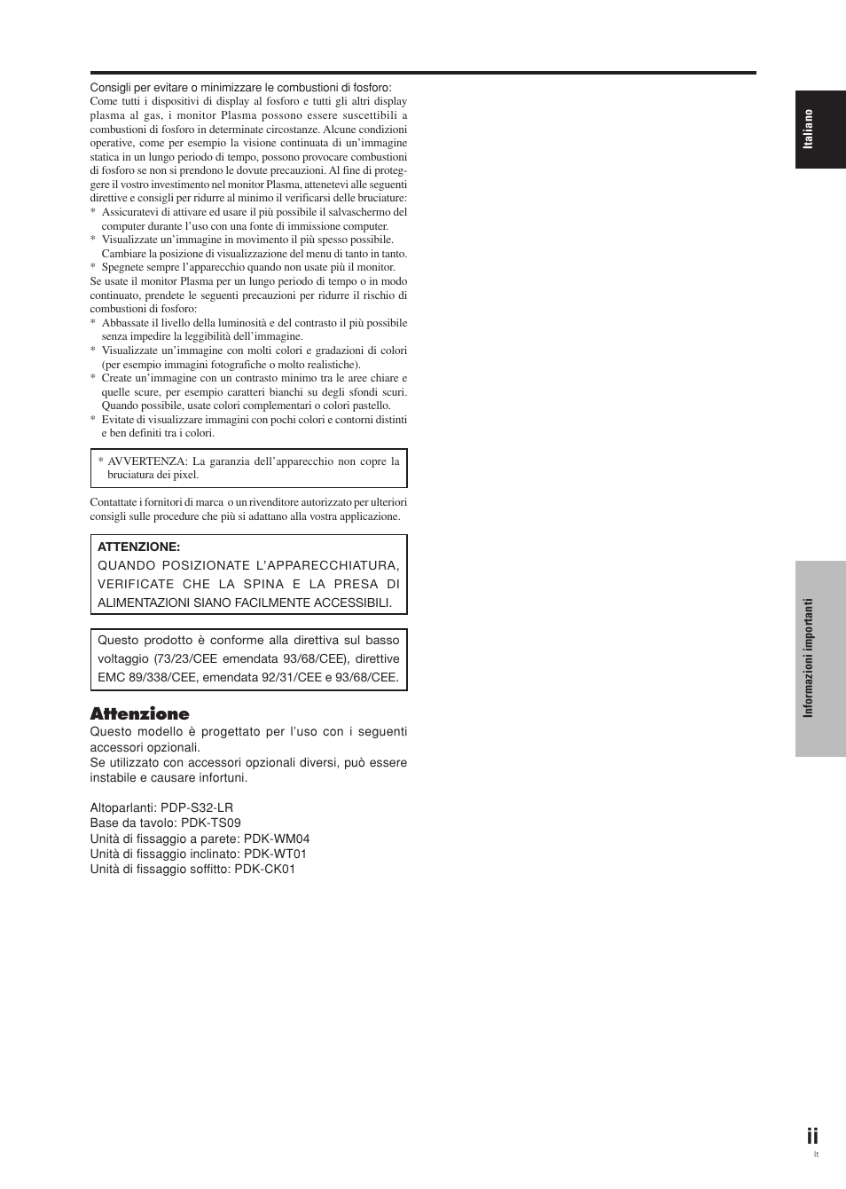 Attenzione | Pioneer PDP-42MVE1 User Manual | Page 114 / 259