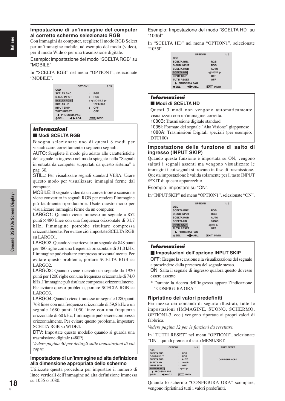 Ripristino dei valori predefiniti, Italiano comandi osd (on screen display) | Pioneer PDP-42MVE1 User Manual | Page 133 / 259