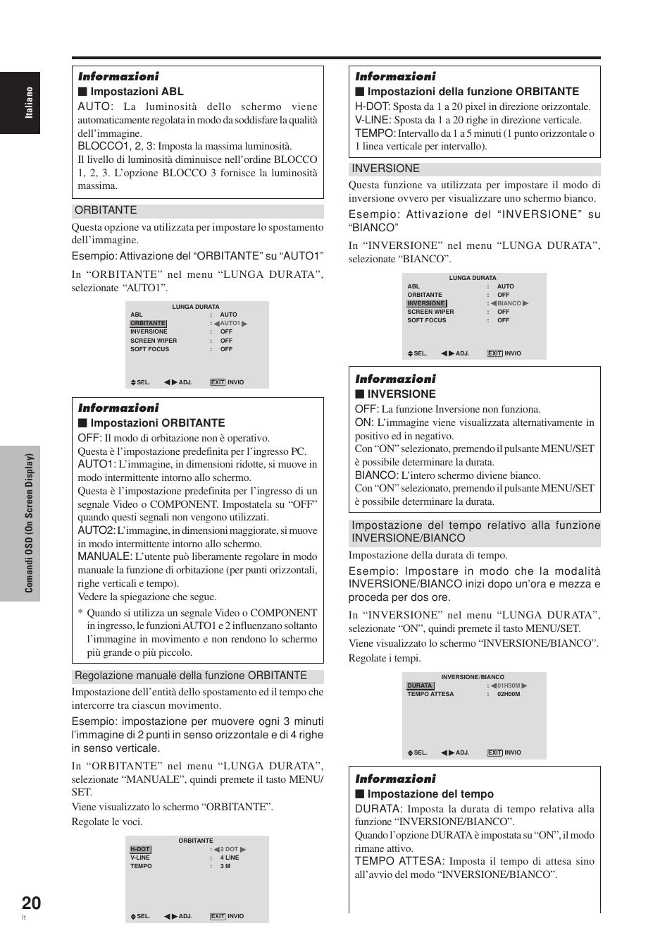 Italiano comandi osd (on screen display) | Pioneer PDP-42MVE1 User Manual | Page 135 / 259