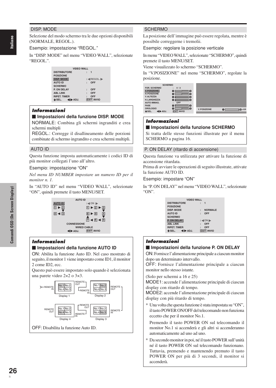 Italiano comandi osd (on screen display) | Pioneer PDP-42MVE1 User Manual | Page 141 / 259