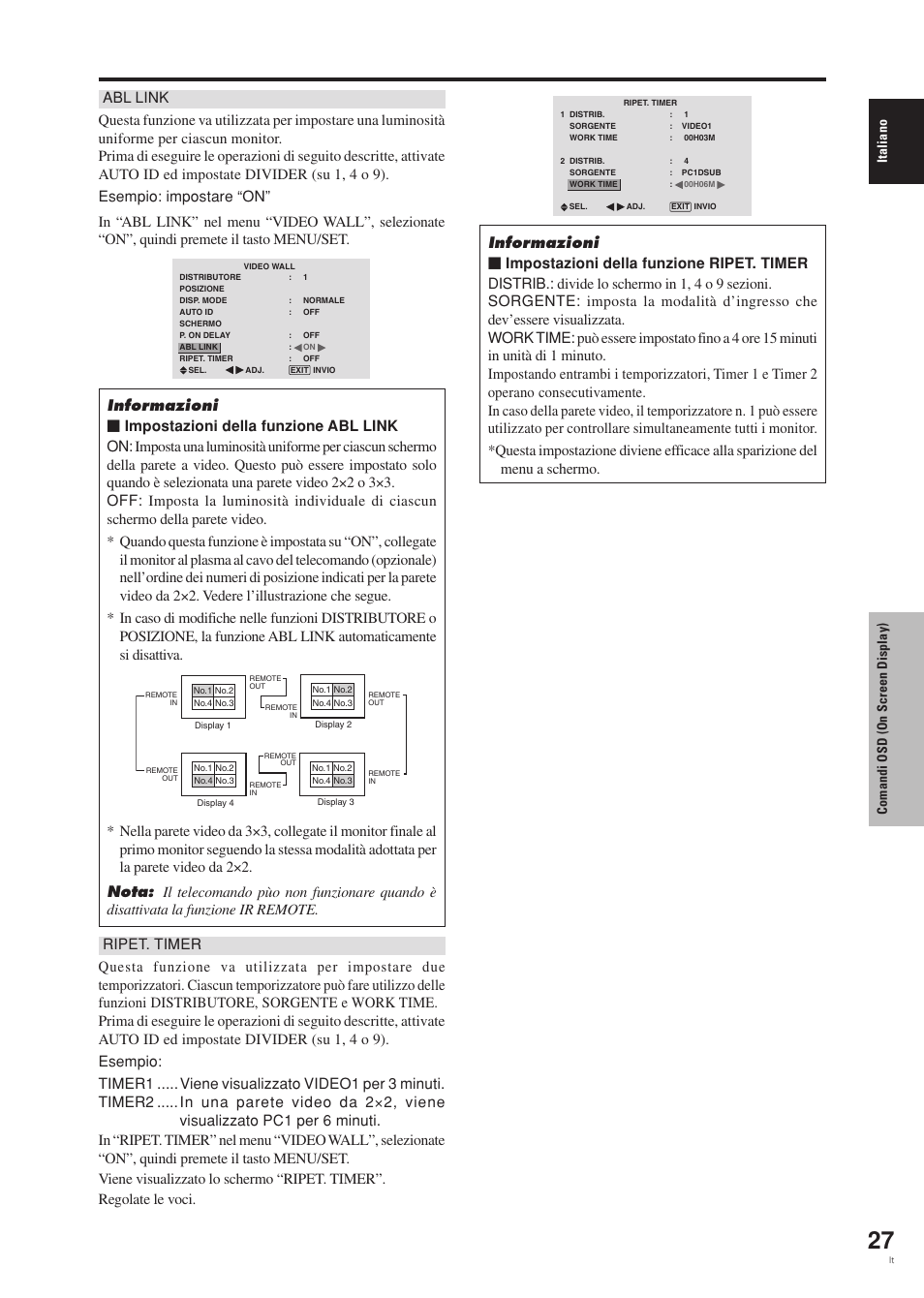 Italiano, Comandi osd (on screen display) | Pioneer PDP-42MVE1 User Manual | Page 142 / 259