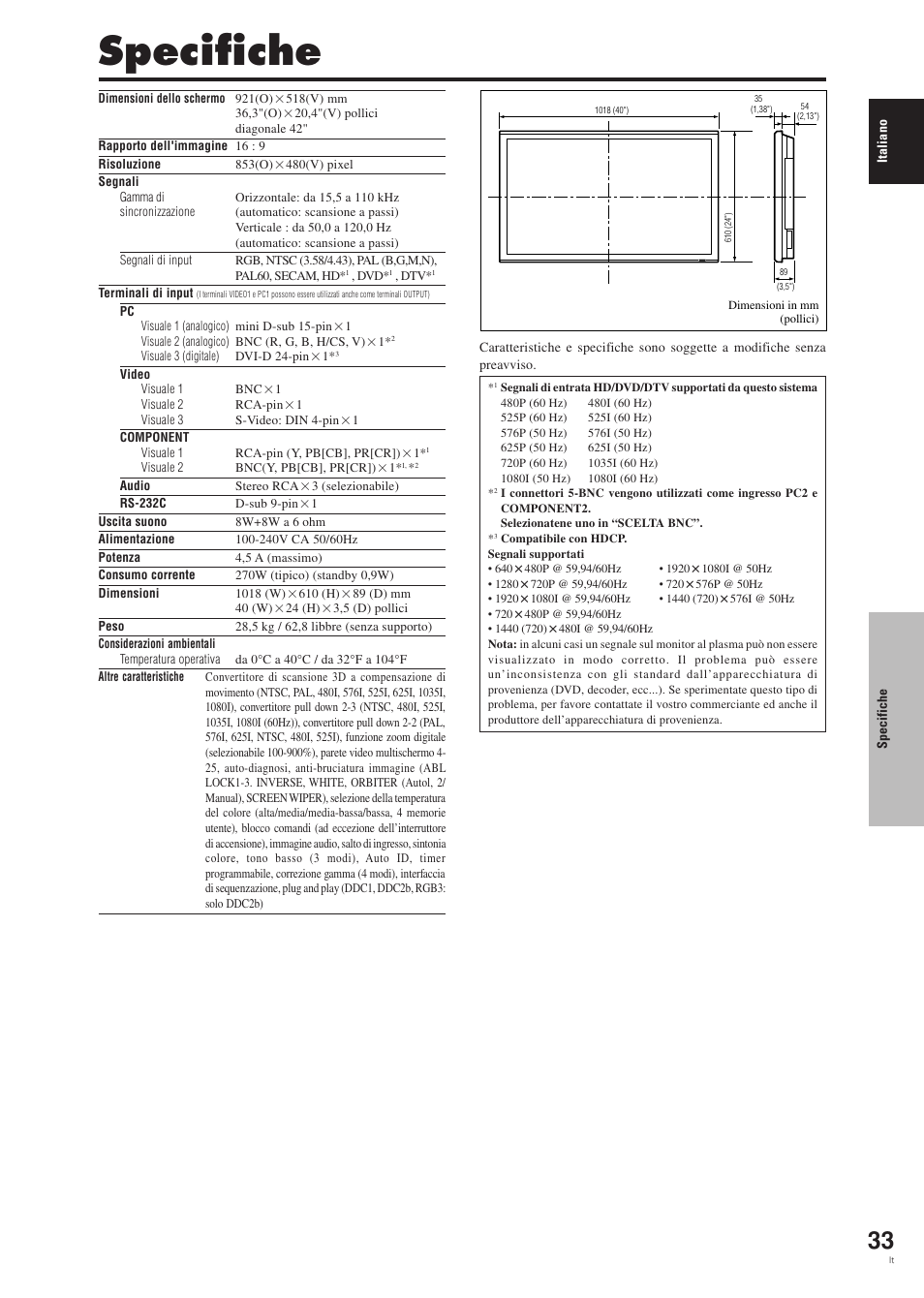 Specifiche | Pioneer PDP-42MVE1 User Manual | Page 148 / 259