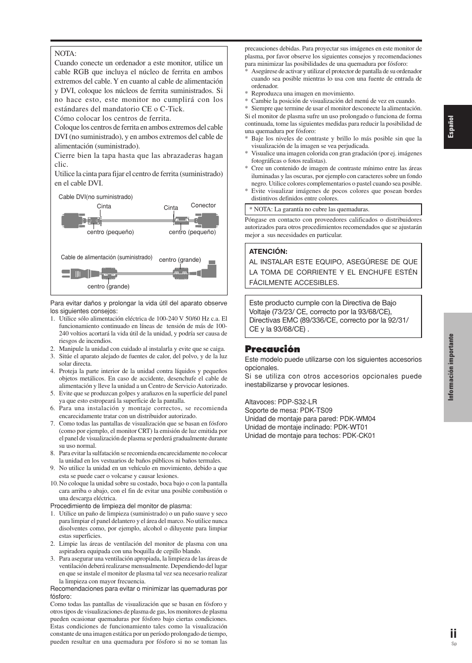 Precaución | Pioneer PDP-42MVE1 User Manual | Page 151 / 259