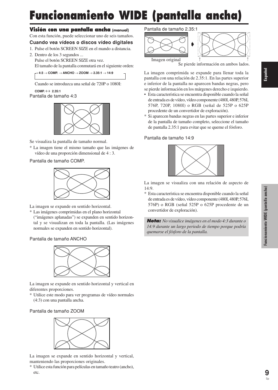 Funcionamiento wide (pantalla ancha) | Pioneer PDP-42MVE1 User Manual | Page 161 / 259