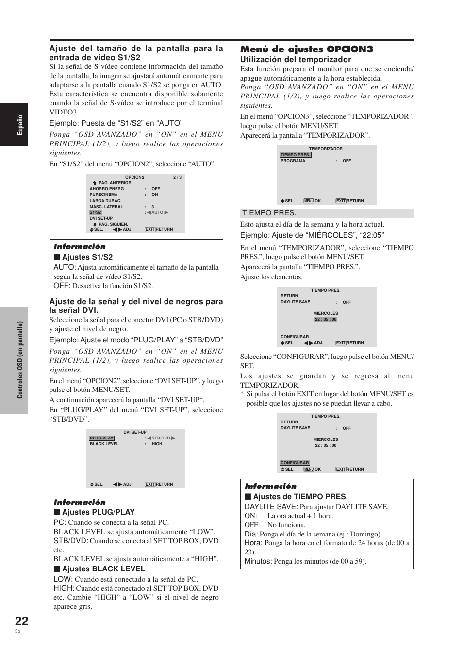 Menú de ajustes opcion3, Utilización del temporizador | Pioneer PDP-42MVE1 User Manual | Page 174 / 259