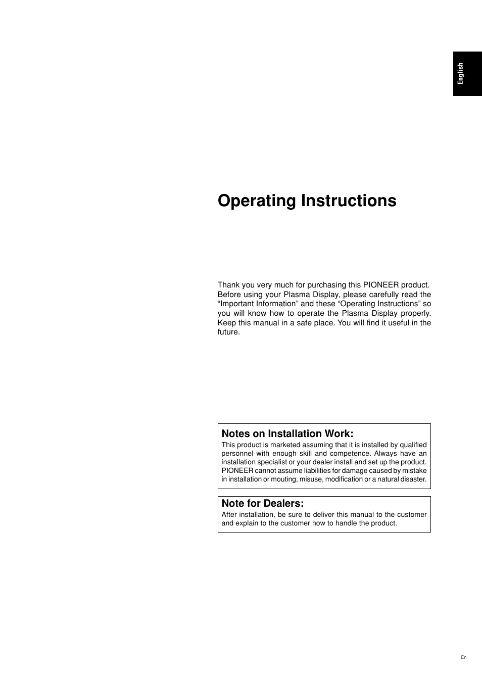 Operating instructions | Pioneer PDP-42MVE1 User Manual | Page 2 / 259