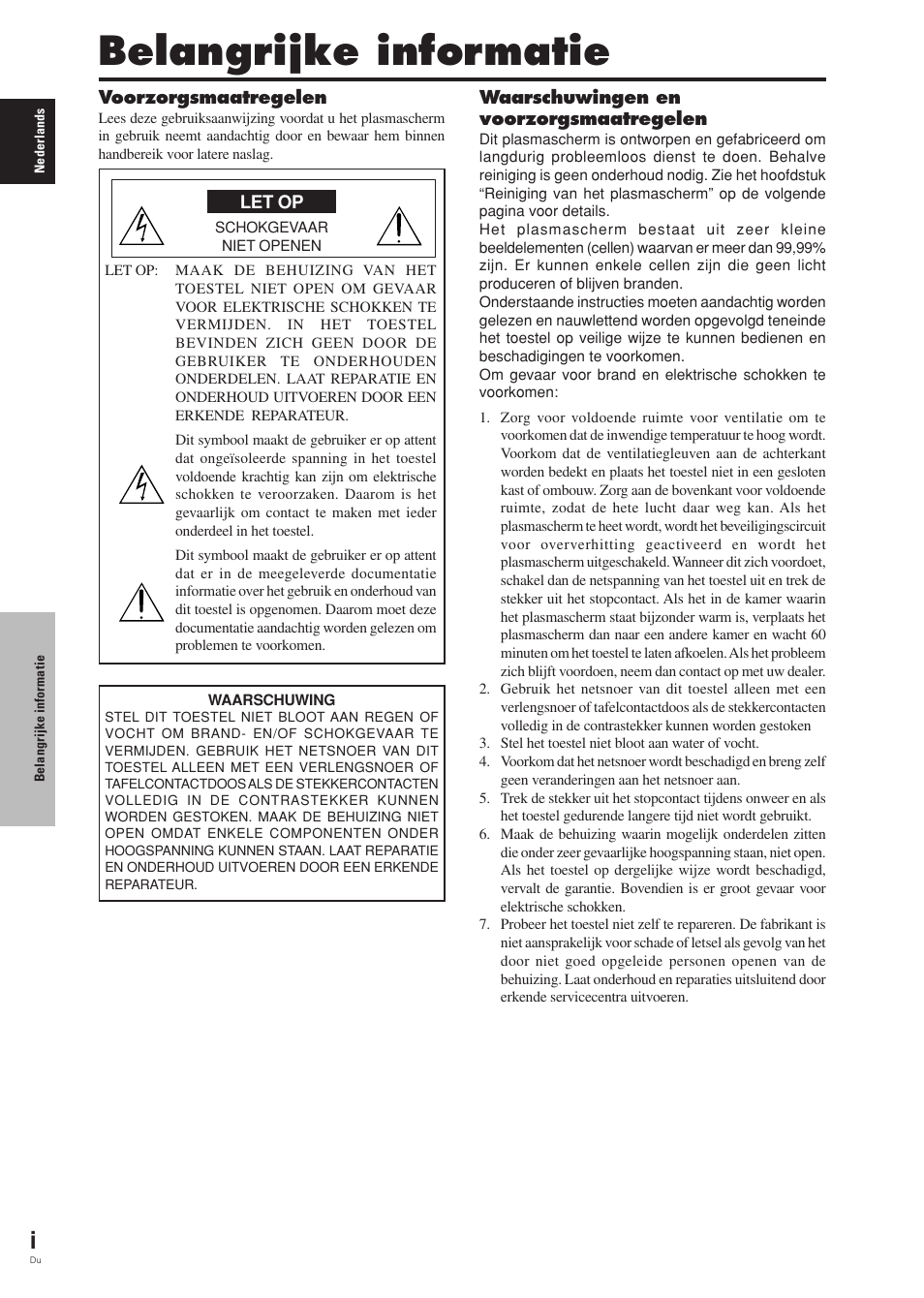 Belangrijke informatie | Pioneer PDP-42MVE1 User Manual | Page 224 / 259