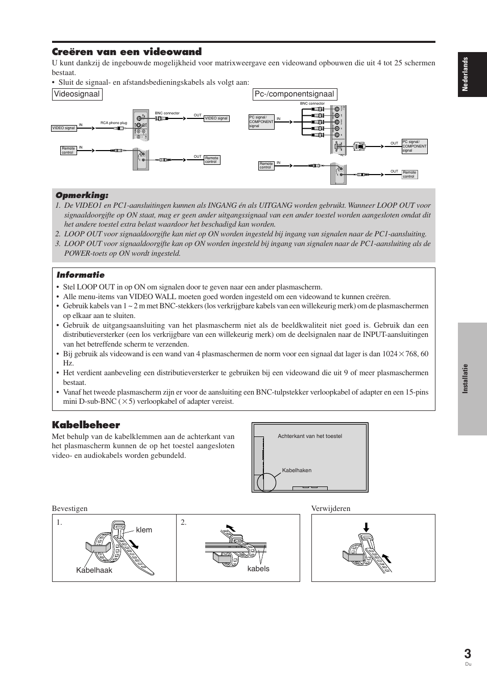 Creëren van een videowand, Kabelbeheer | Pioneer PDP-42MVE1 User Manual | Page 229 / 259