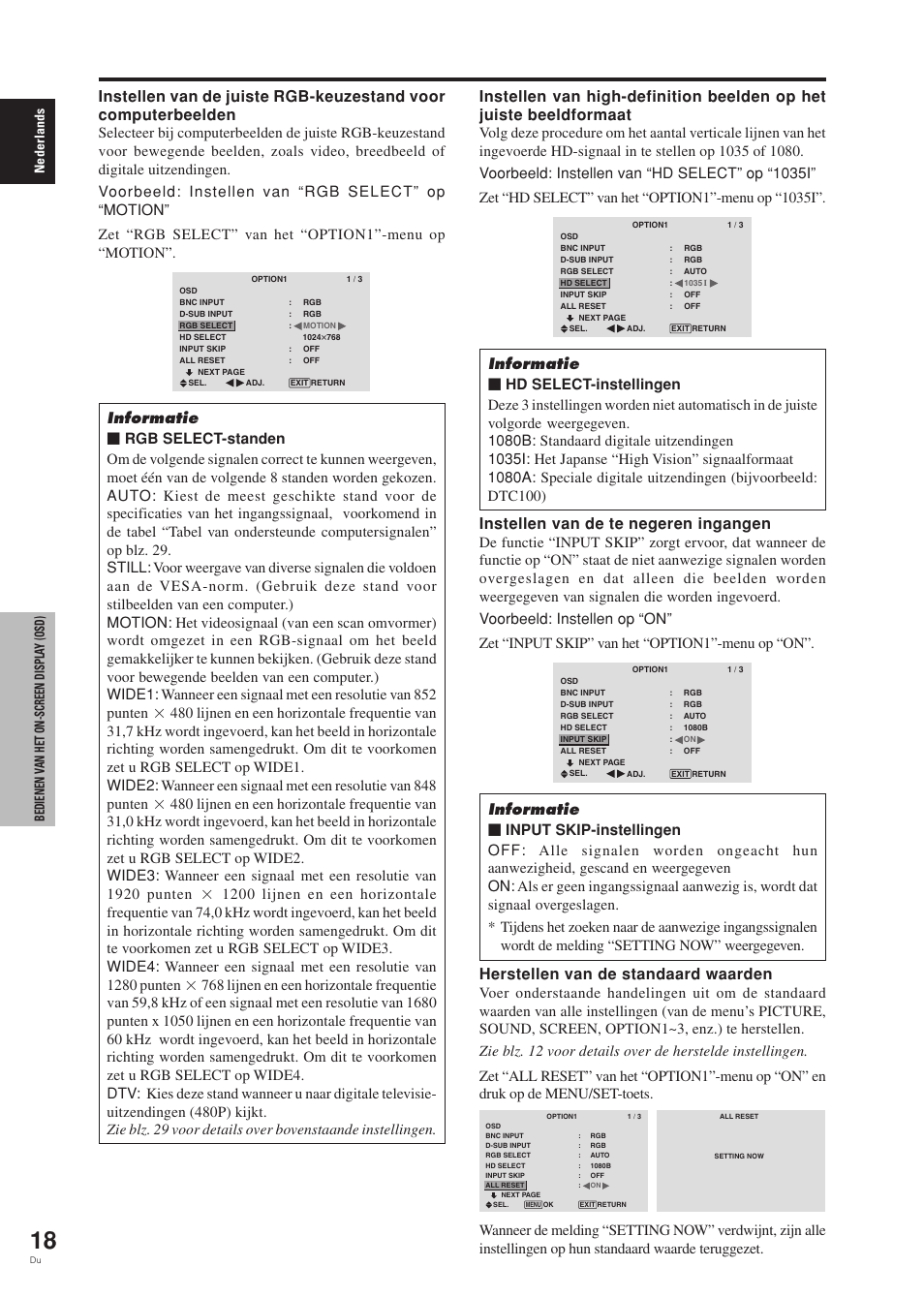 Instellen van de te negeren ingangen, Herstellen van de standaard waarden | Pioneer PDP-42MVE1 User Manual | Page 244 / 259