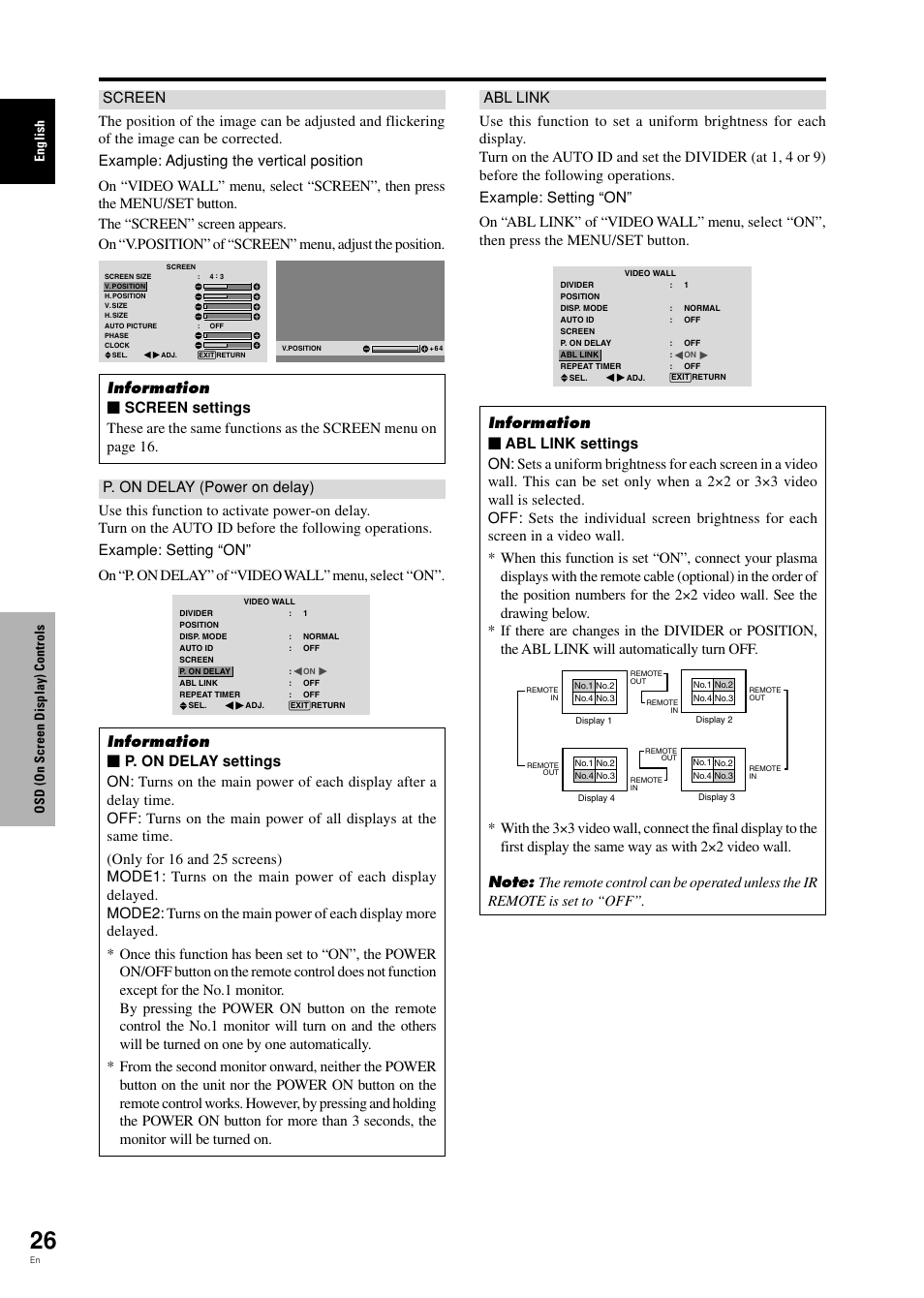 English osd (on screen display) controls | Pioneer PDP-42MVE1 User Manual | Page 31 / 259