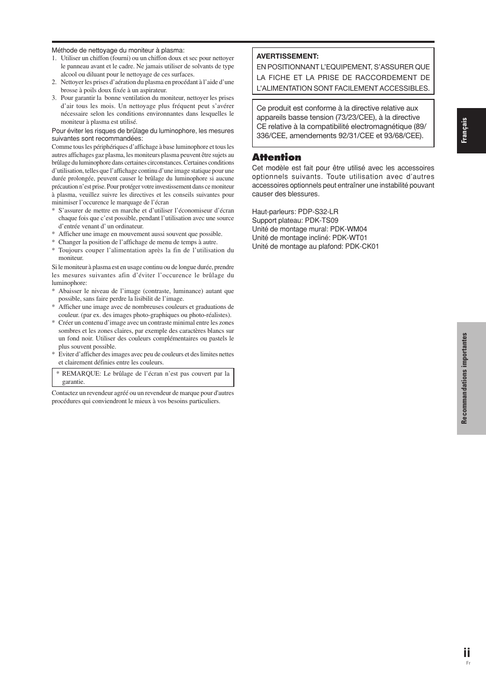 Attention | Pioneer PDP-42MVE1 User Manual | Page 40 / 259