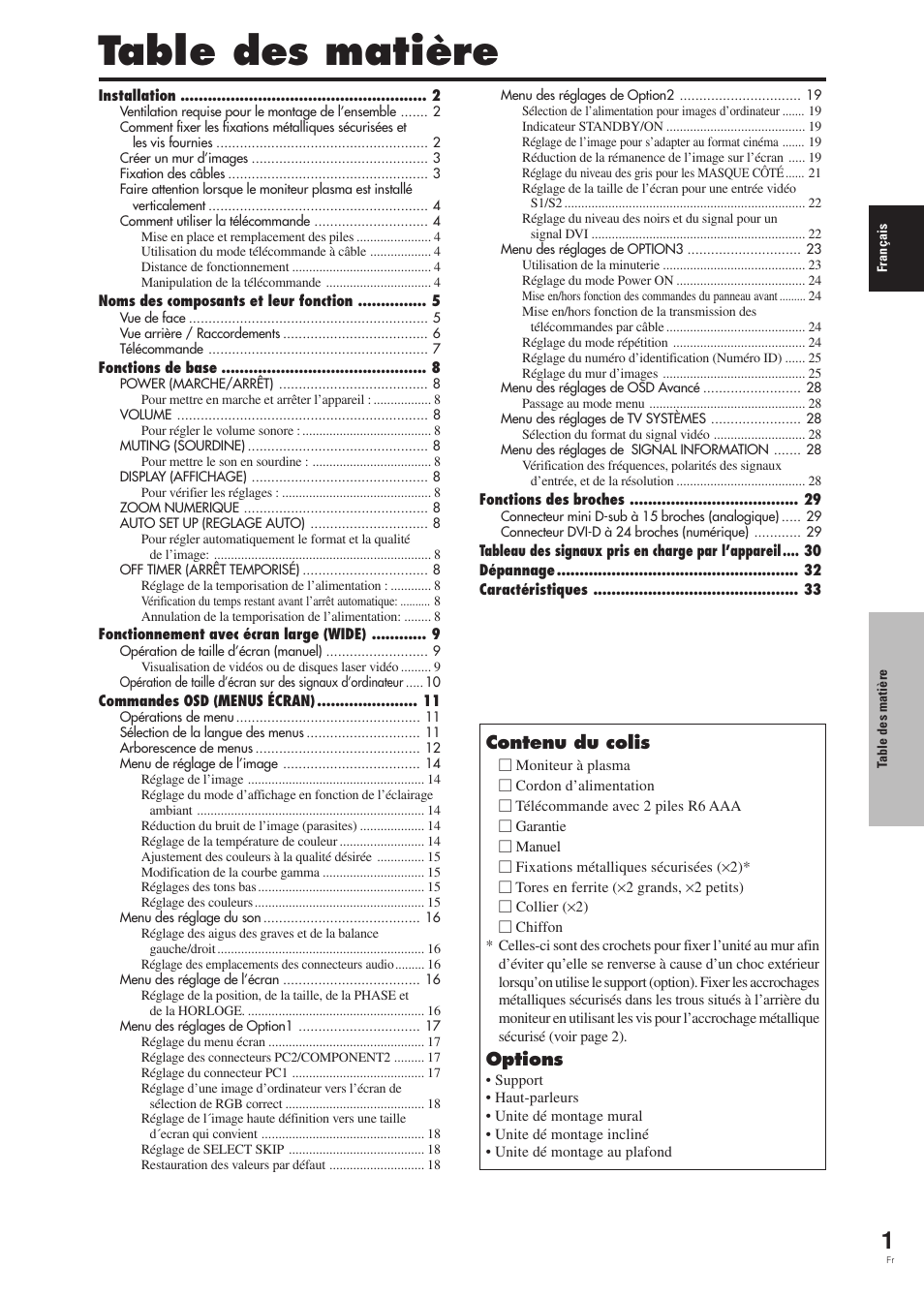 Table des matière | Pioneer PDP-42MVE1 User Manual | Page 42 / 259