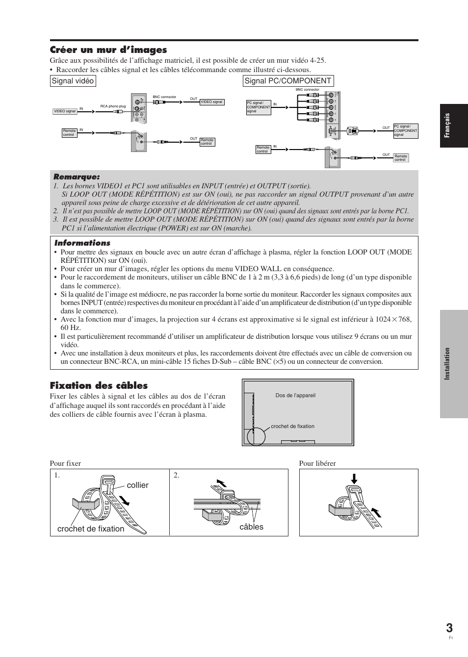 Fixation des câbles, Créer un mur d’images, Collier crochet de fixation câbles | Pioneer PDP-42MVE1 User Manual | Page 44 / 259