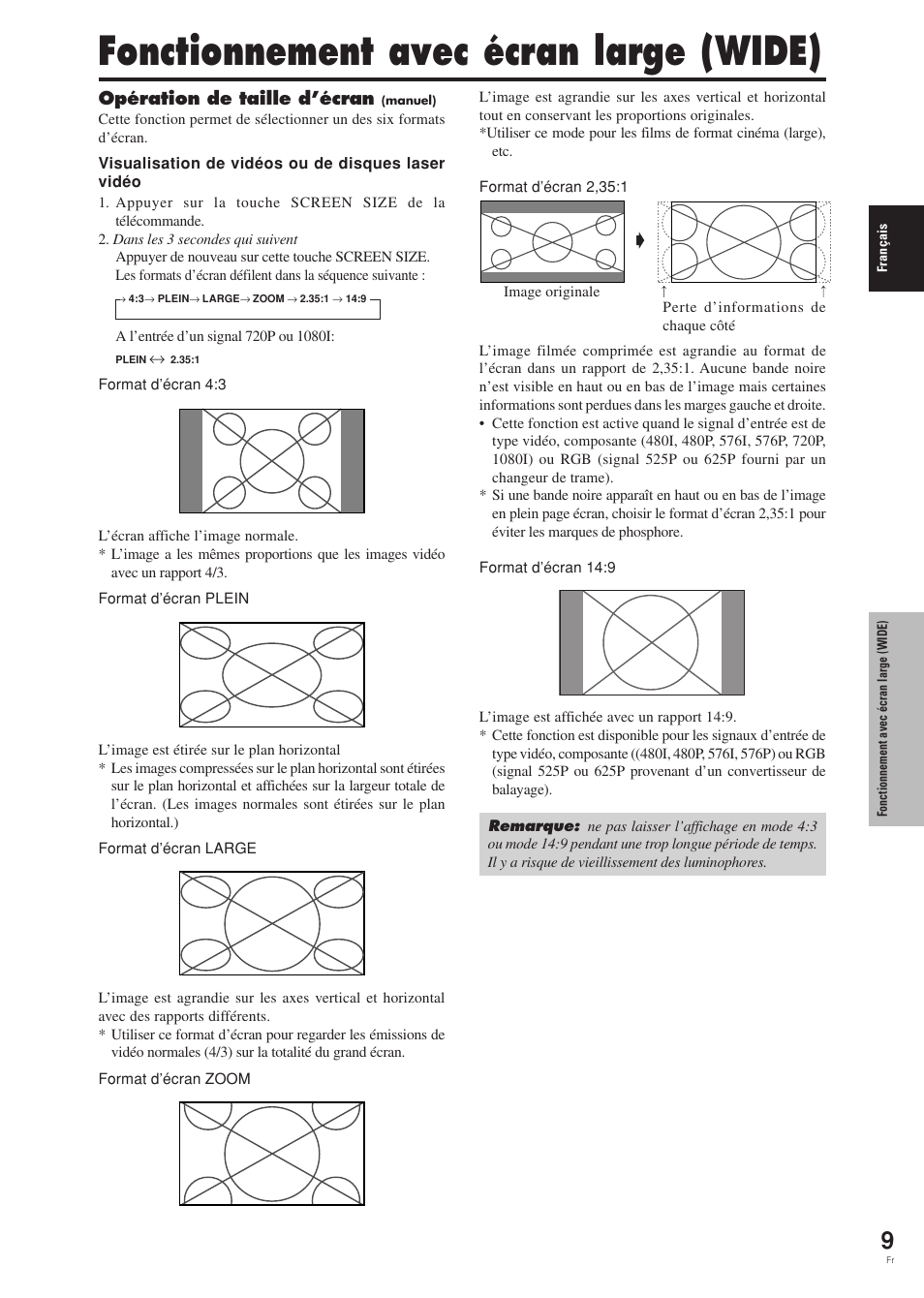 Fonctionnement avec écran large (wide) | Pioneer PDP-42MVE1 User Manual | Page 50 / 259