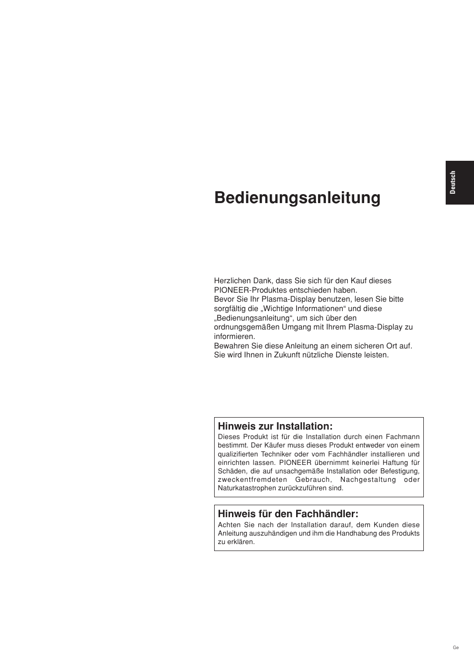 Bedienungsanleitung | Pioneer PDP-42MVE1 User Manual | Page 75 / 259