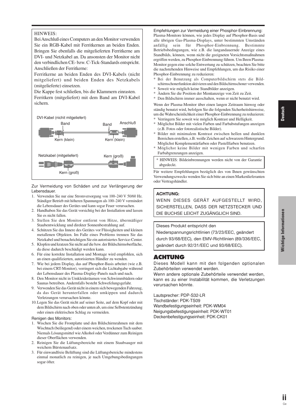 Achtung | Pioneer PDP-42MVE1 User Manual | Page 77 / 259