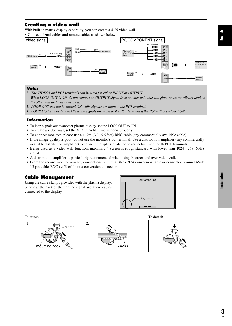 Creating a video wall, Cable management | Pioneer PDP-42MVE1 User Manual | Page 8 / 259