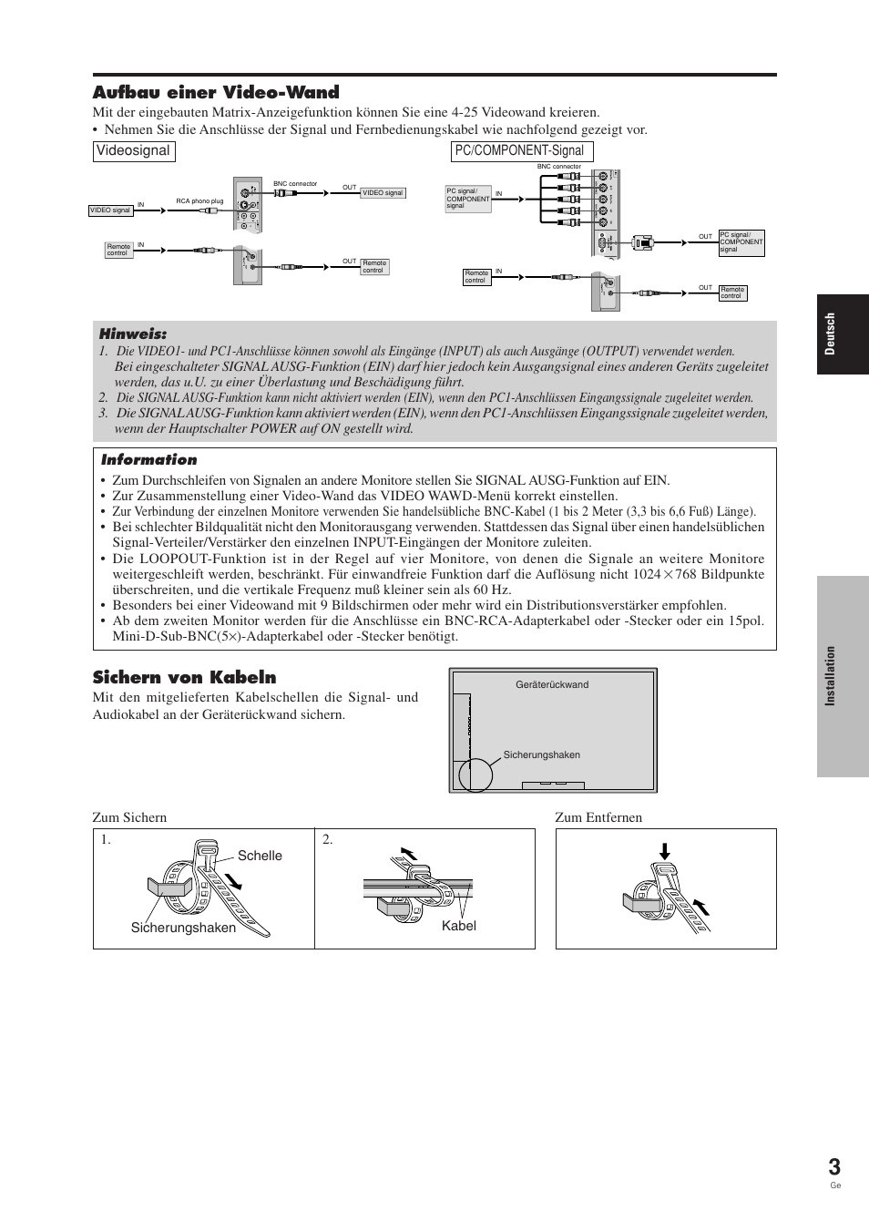 Aufbau einer video-wand, Sichern von kabeln | Pioneer PDP-42MVE1 User Manual | Page 81 / 259