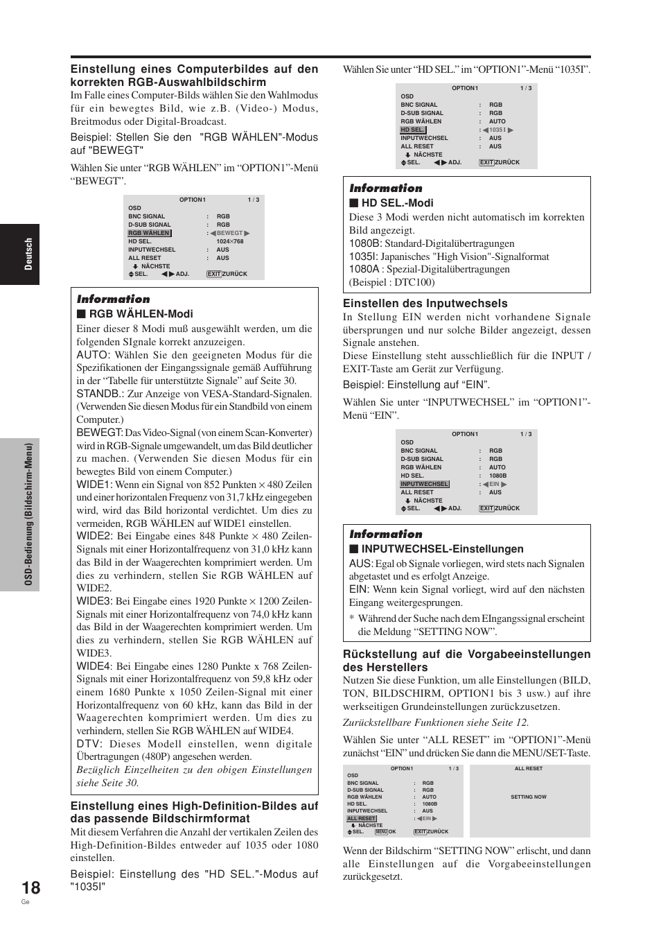 Einstellen des inputwechsels, Deutsch osd-bedienung (bildschirm-menu) | Pioneer PDP-42MVE1 User Manual | Page 96 / 259