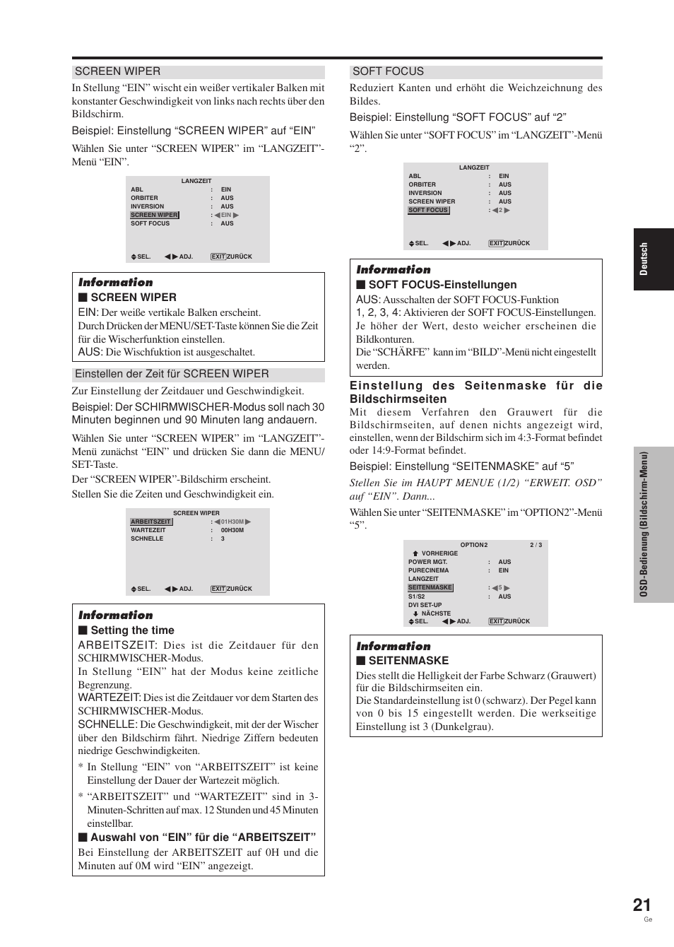 Deutsch, Osd-bedienung (bildschirm-menu) | Pioneer PDP-42MVE1 User Manual | Page 99 / 259