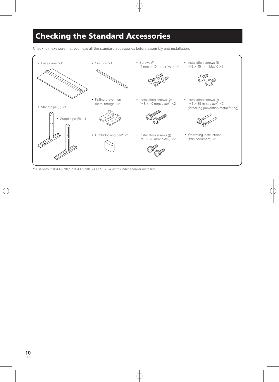 Checking the standard accessories | Pioneer KURO PDK-TS33 User Manual | Page 10 / 73