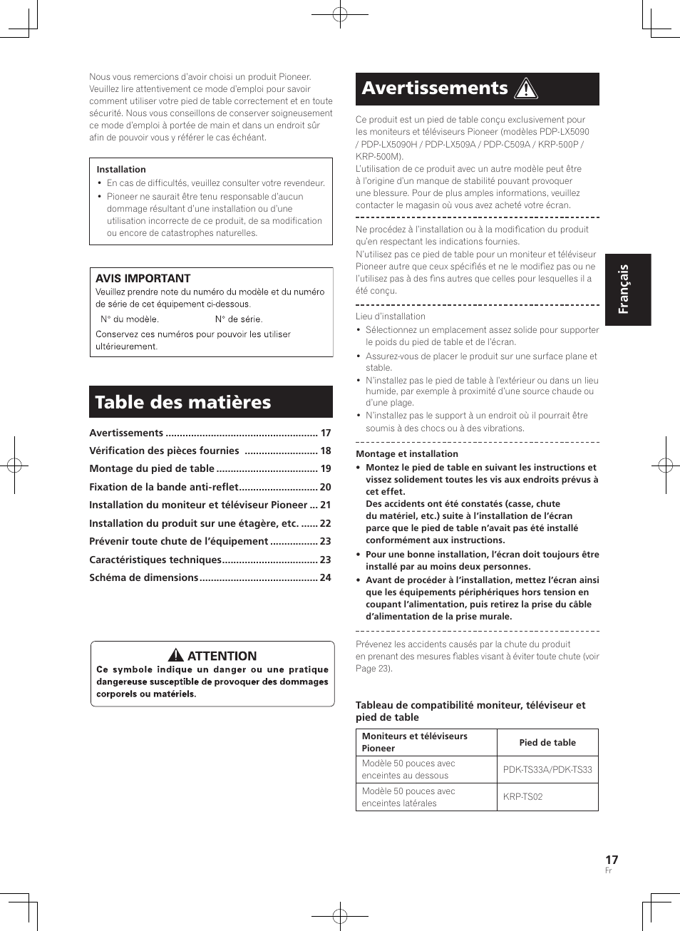 Pioneer KURO PDK-TS33 User Manual | Page 17 / 73